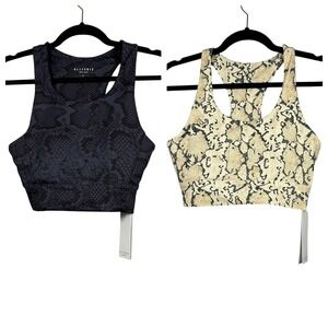 NWT ALL FENIX Anthro Longline Bras, Navy Snake/White Python Size L (Bundle of 2)